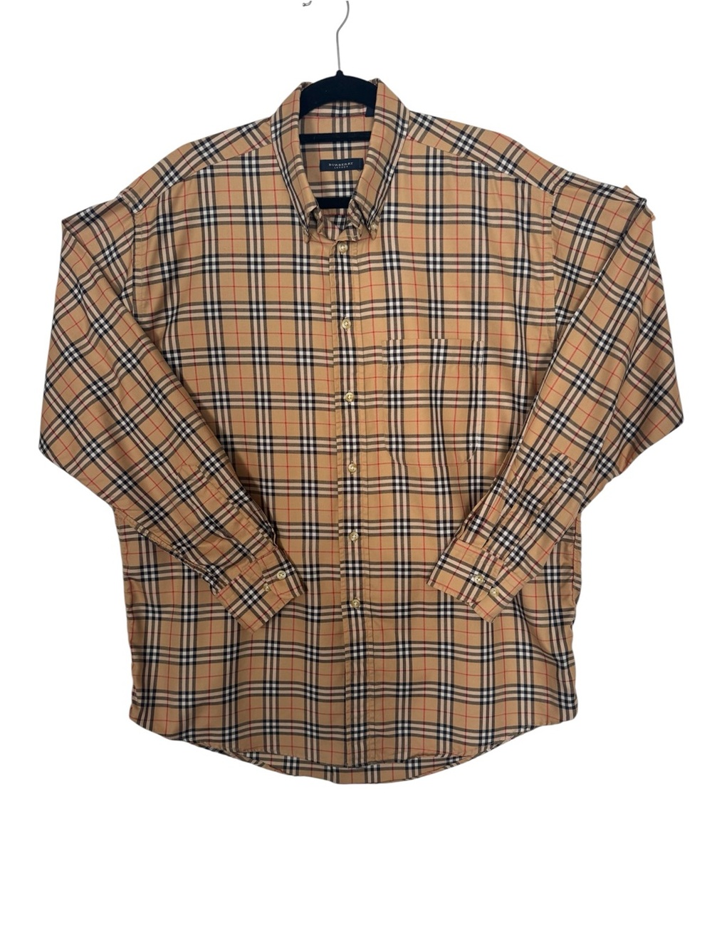 Burberry London Tan Plaid Long-Sleeve Button-Down Nova Check Shirt Men's Large